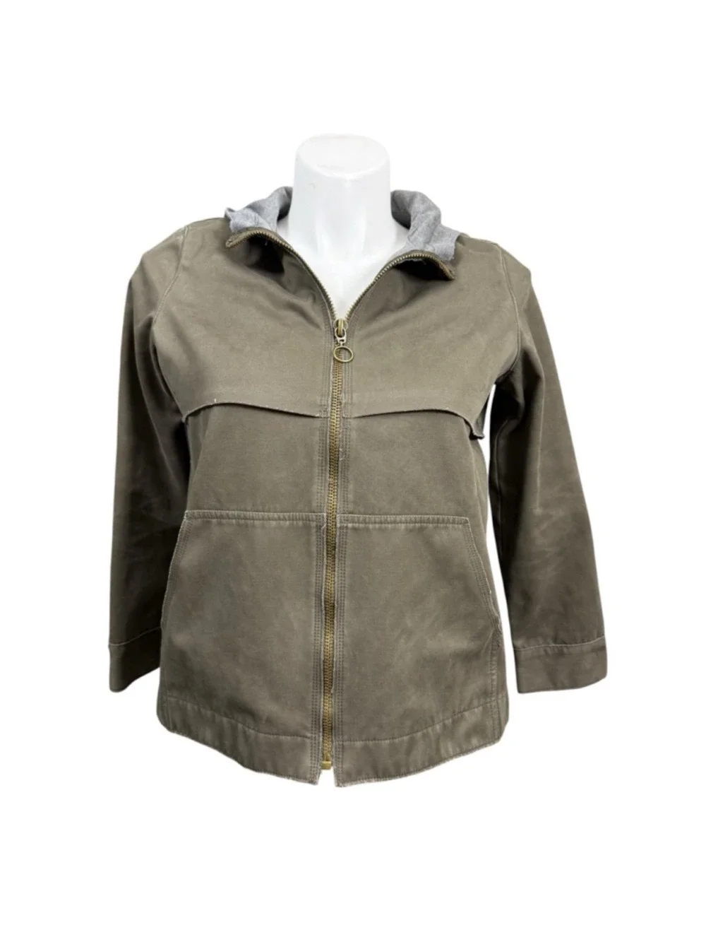 Zara Basic Dept Olive Green Hooded Zip Utility Jacket Women's M‎
